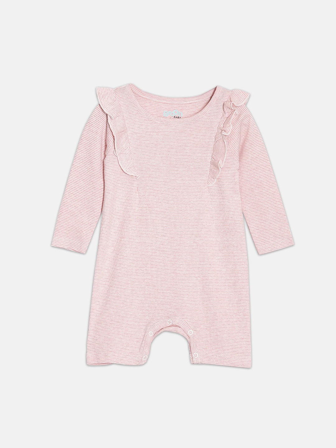 

Broon Girls Striped Organic Cotton Long Sleeve Rompers, Pink