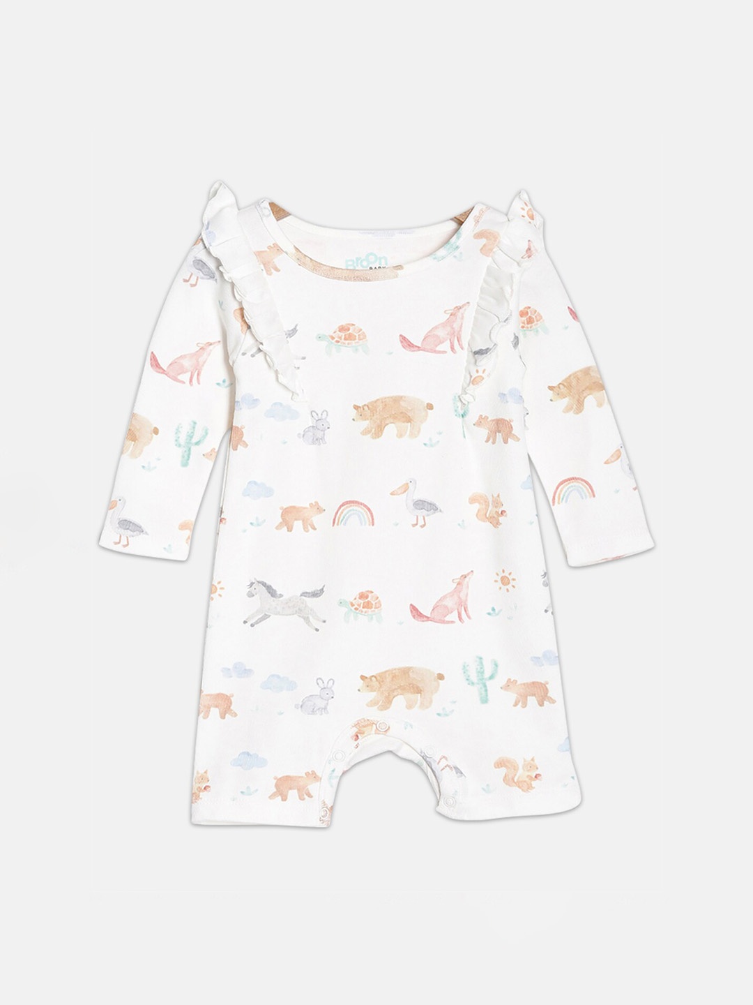

Broon Infant Girls Printed Organic Cotton Romper, White