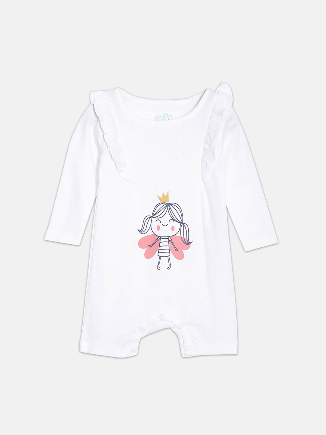 

Broon Infant Girls Printed Organic Cotton Skin-Friendly Rompers, White