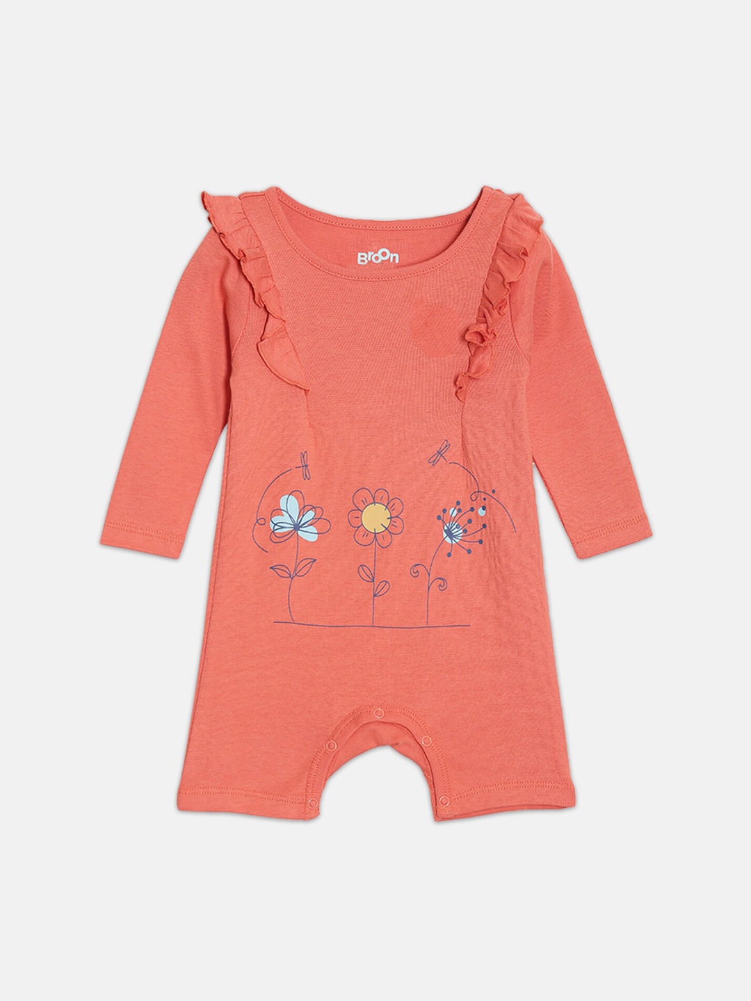 

Broon Infant Girls Printed Organic Cotton Romper, Red