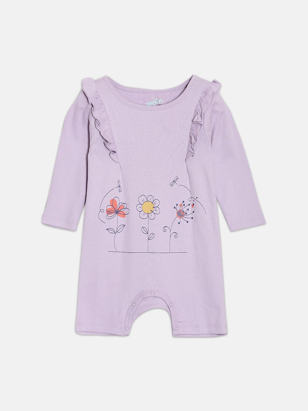 

Broon Infant Girls Printed Organic Cotton Rompers, Purple