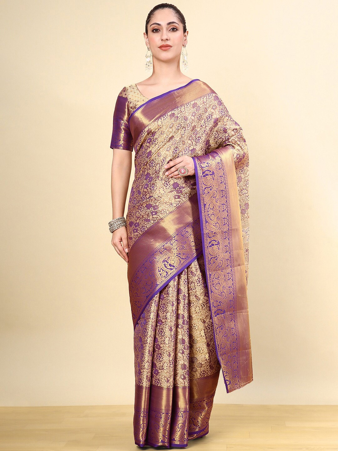 

Soch Floral Zari Silk Blend Saree, Purple