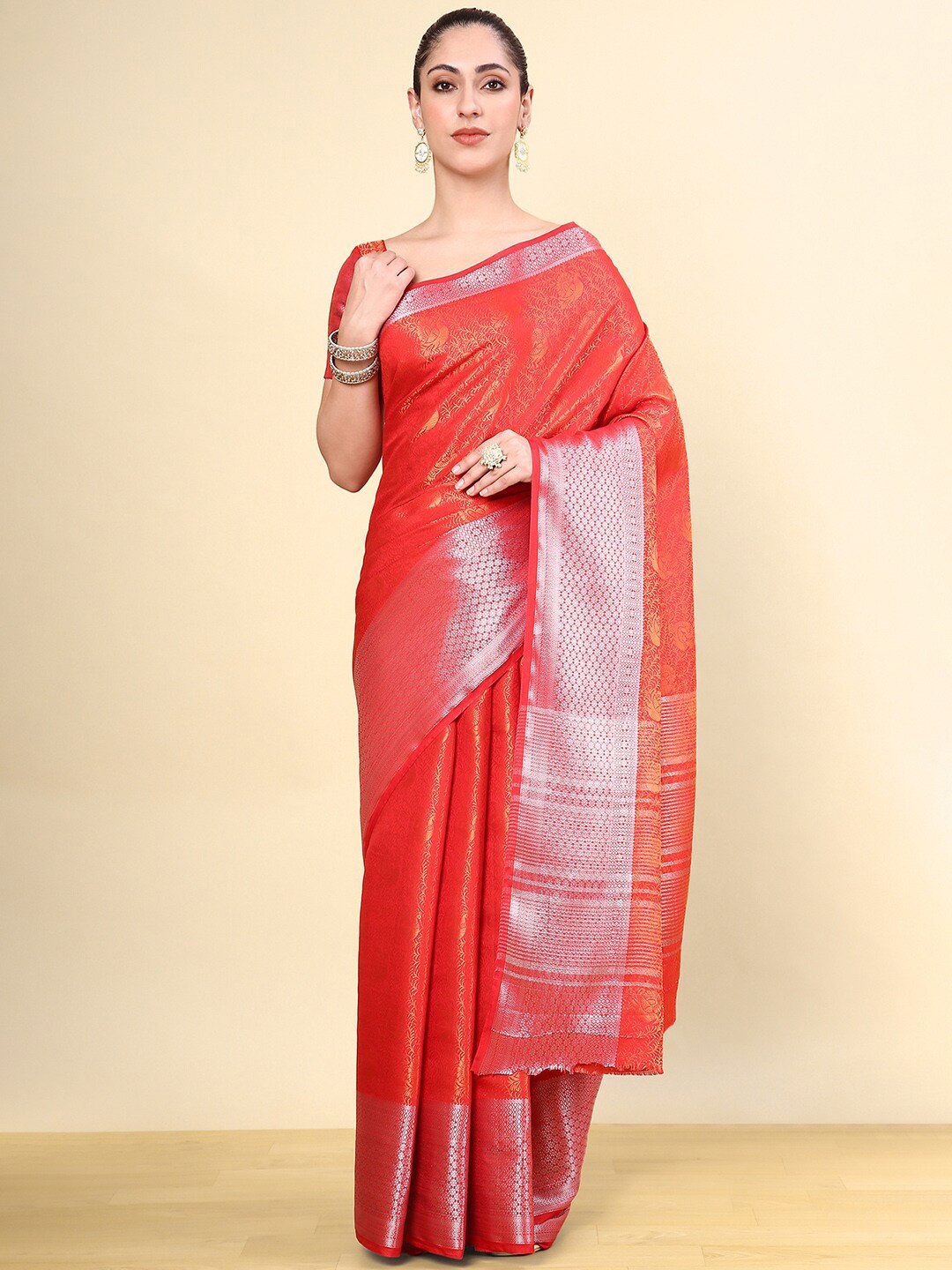 

Soch Ethnic Motifs Zari Art Silk Saree, Red