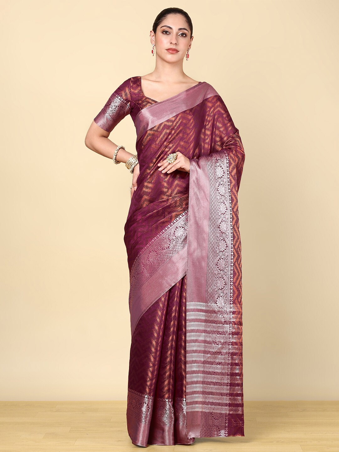 

Soch Woven Design Zari Art Silk Saree, Maroon
