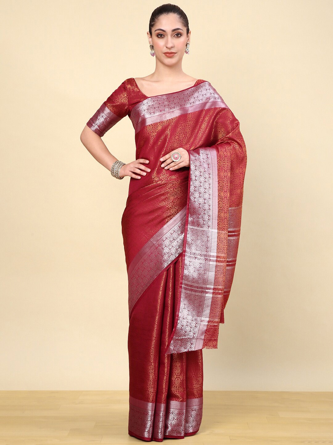

Soch Ethnic Motifs Zari Art Silk Saree, Maroon
