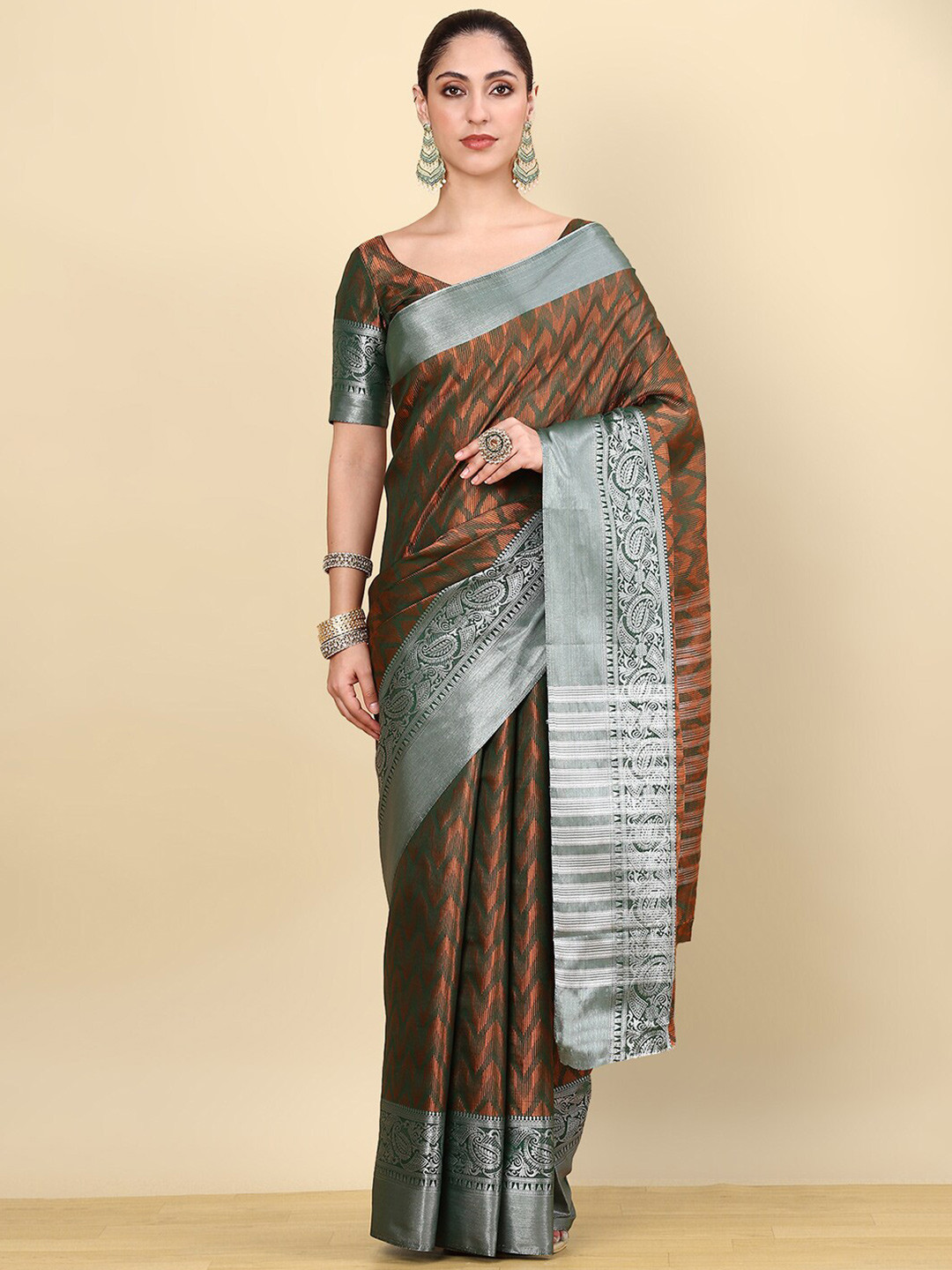 

Soch Woven Design Zari Art Silk Saree, Green