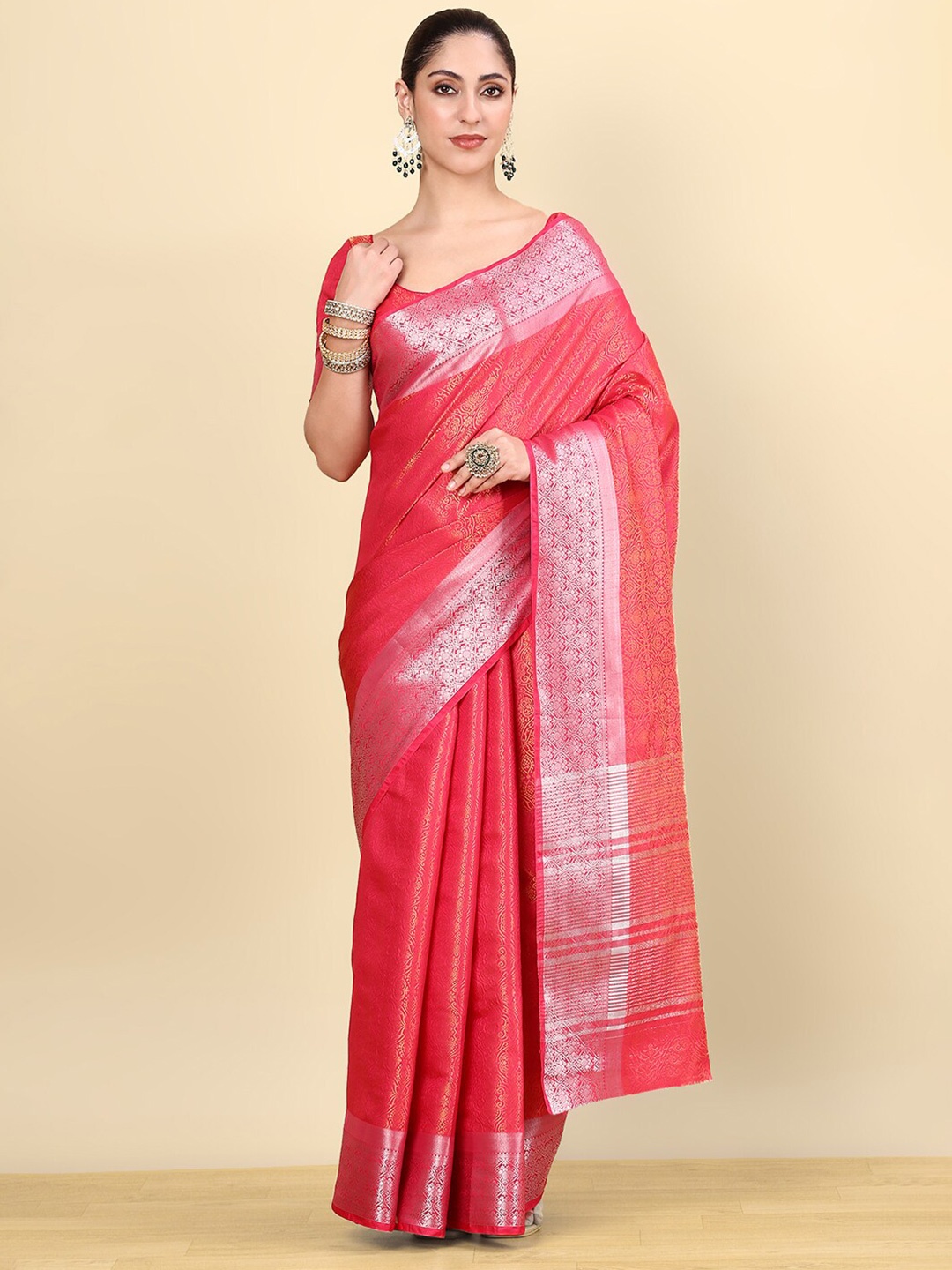 

Soch Ethnic Motifs Zari Art Silk Saree, Pink