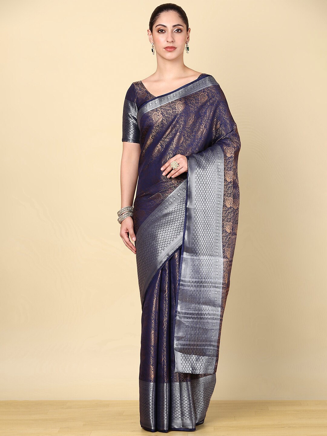 

Soch Ethnic Motifs Zari Art Silk Saree, Navy blue