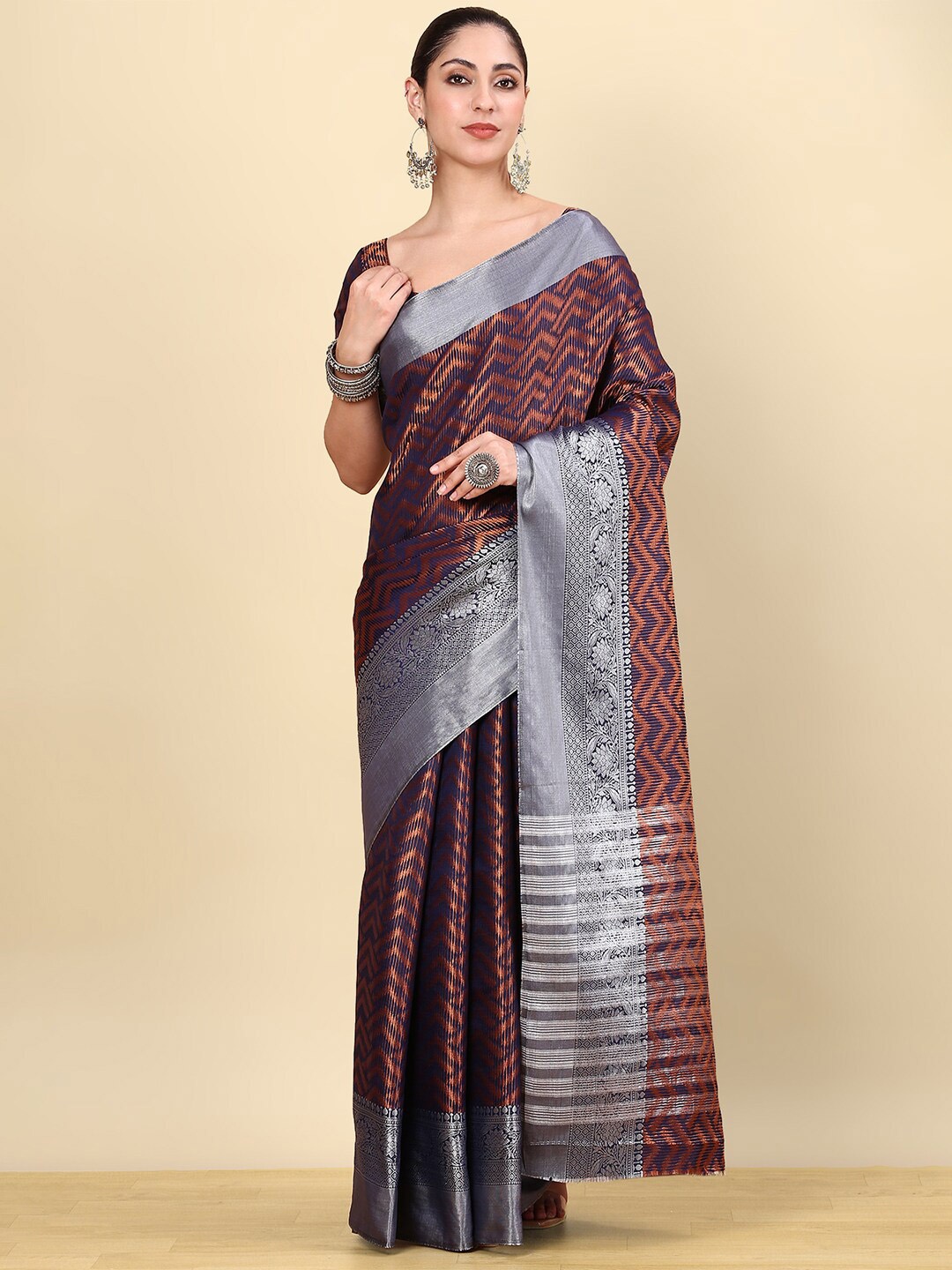 

Soch Woven Design Zari Art Silk Saree, Navy blue
