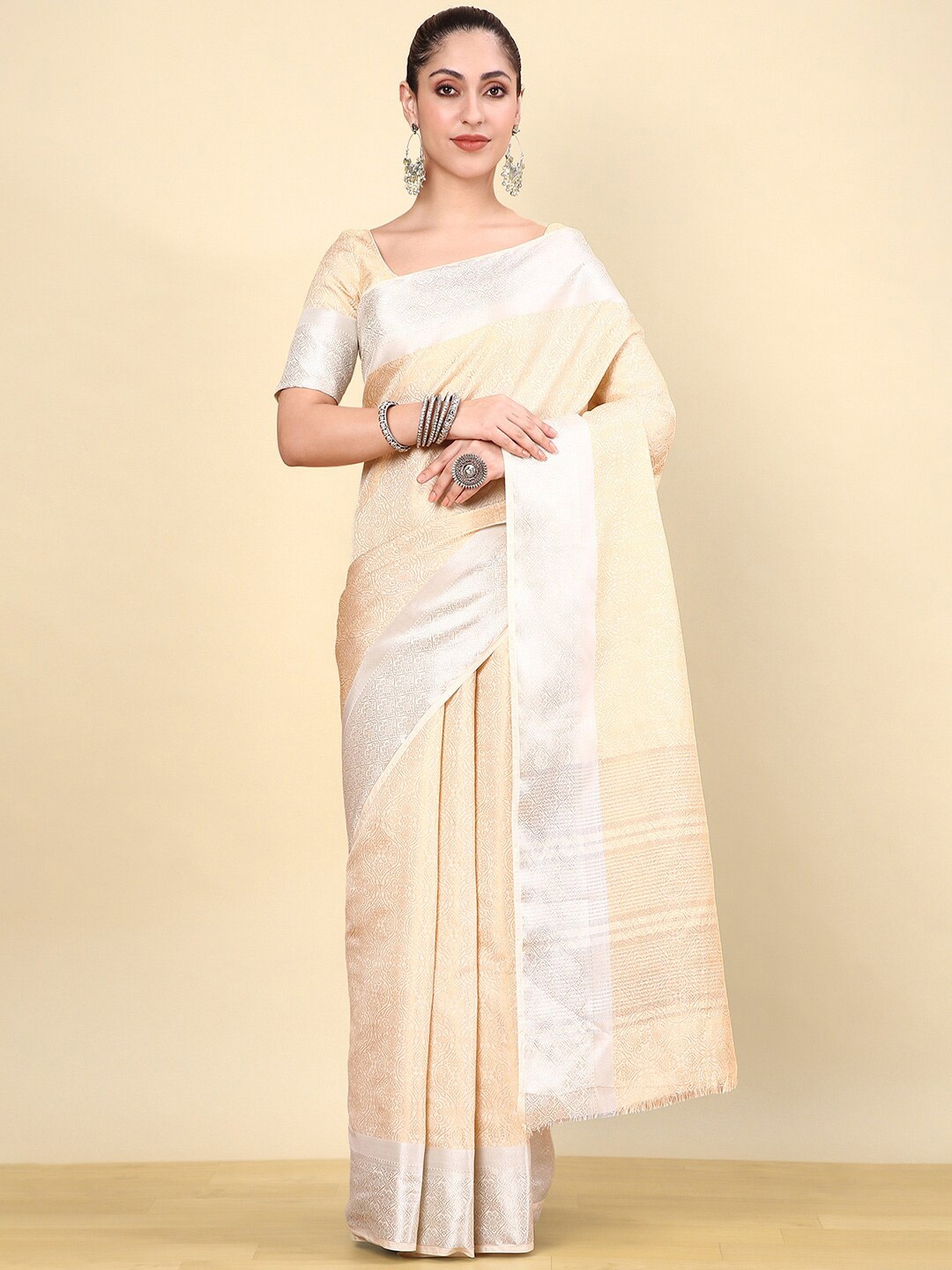 

Soch Tie and Dye Zari Art Silk Saree, Beige