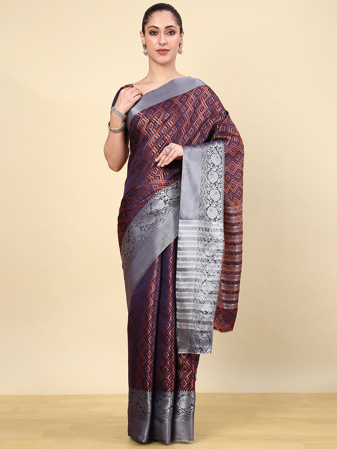 

Soch Woven Design Zari Art Silk Saree, Navy blue