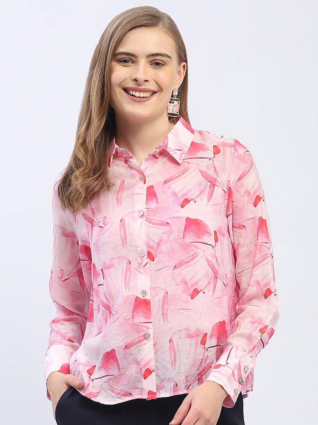 

Madame Women Floral Opaque Printed Casual Shirt, Pink