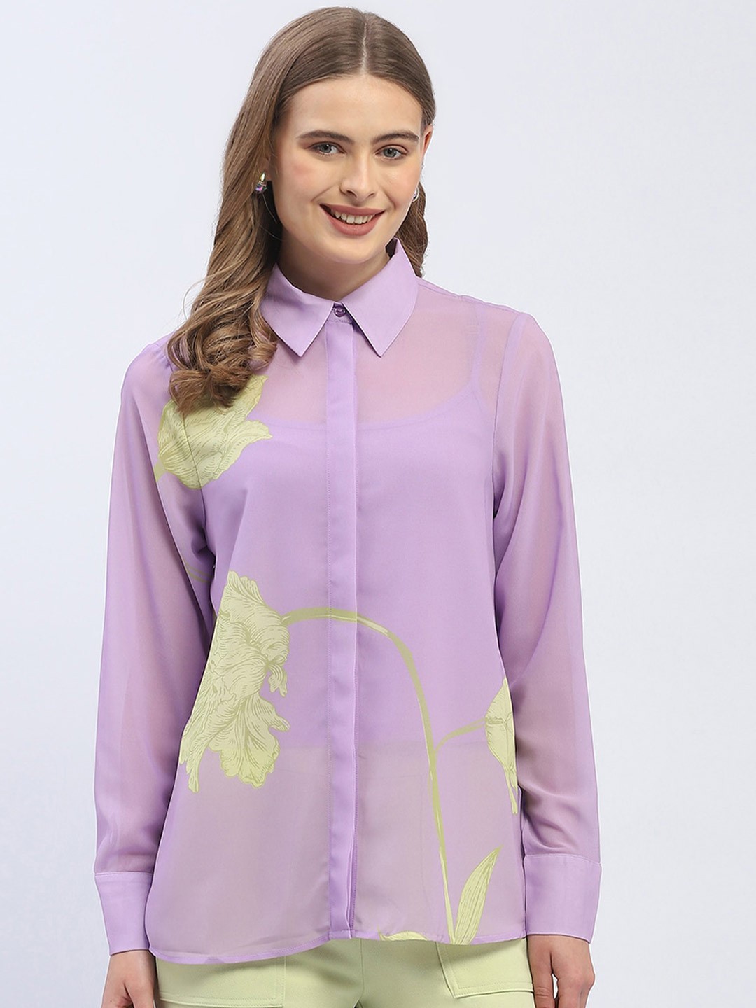 

Madame Women Opaque Casual Shirt, Purple