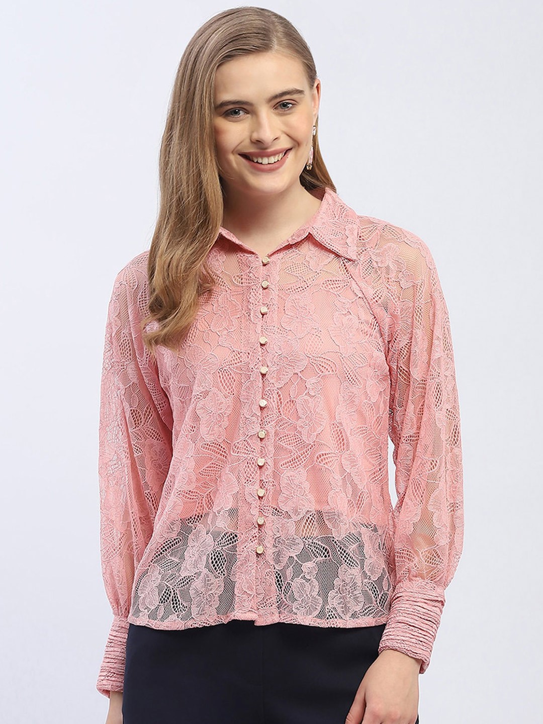 

Madame Women Opaque Printed Casual Shirt, Pink