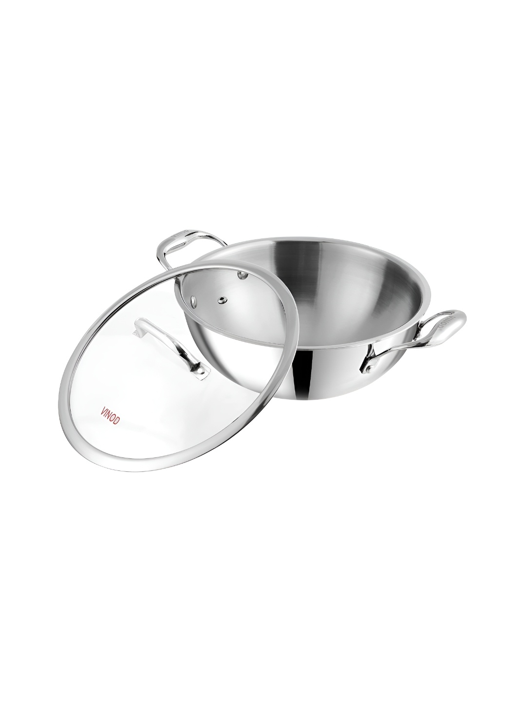 

Vinod Silver-Toned Tri-Ply Stainless Steel Dishwasher Safe Kadhai or Wok 2.4L