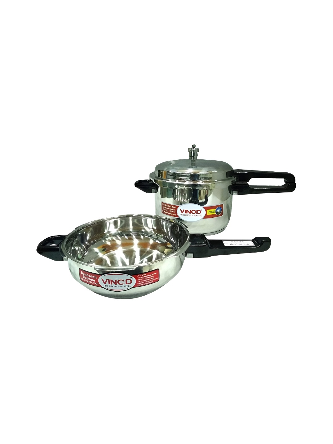 

Vinod Silver-Toned & Black 2 Pieces Stainless Steel Dishwasher Safe Pressure Cooker