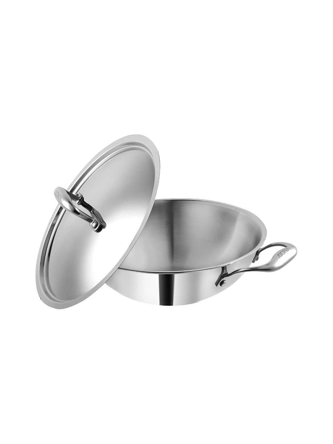 

Vinod Silver-Toned Tri-Ply Stainless Steel Dishwasher Safe Kadhai or Wok With Lid 5.5l