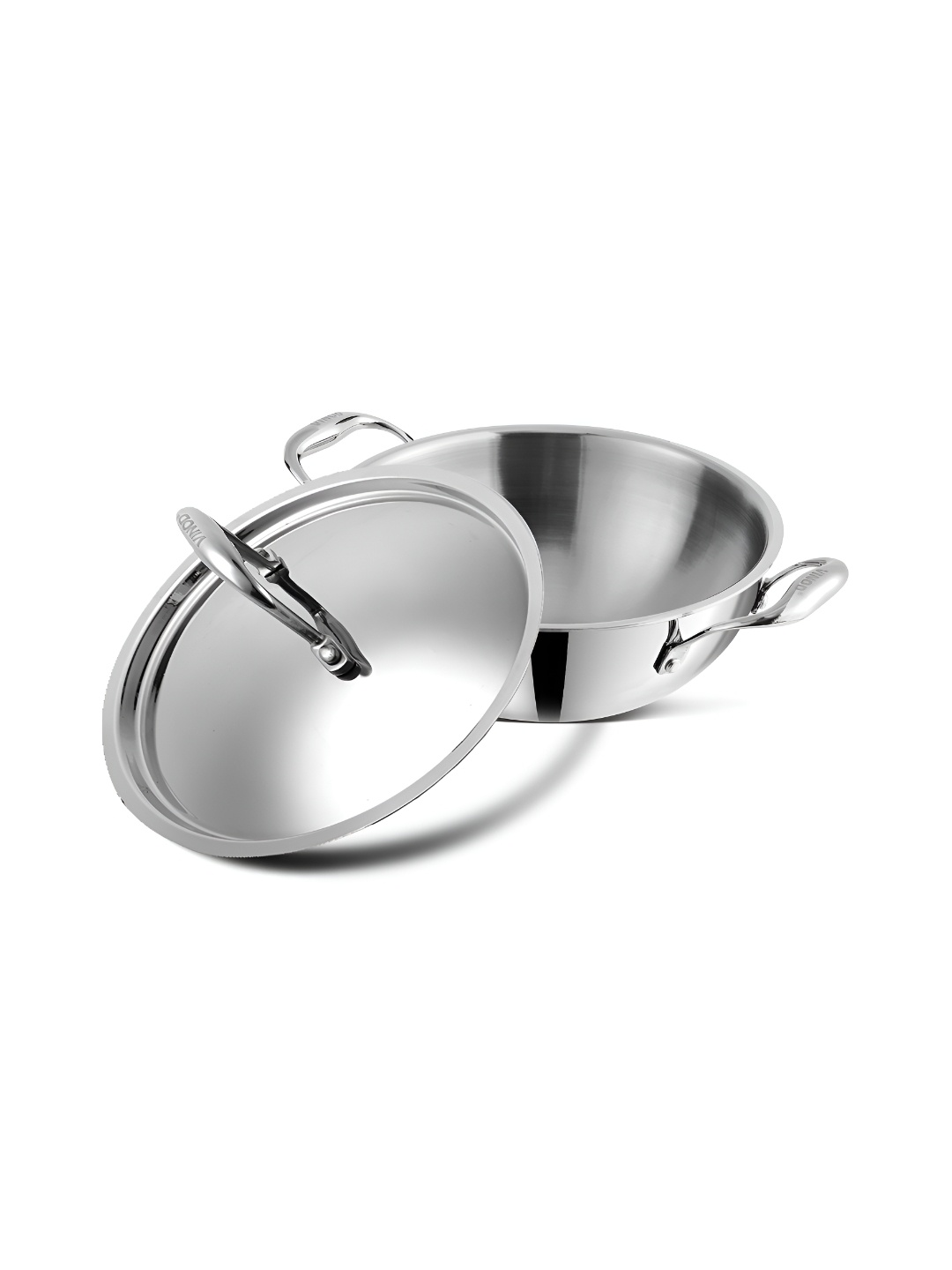 

Vinod Silver-Toned Tri-Ply Stainless Steel Dishwasher Safe Kadhai or Wok With Lid 4.5l