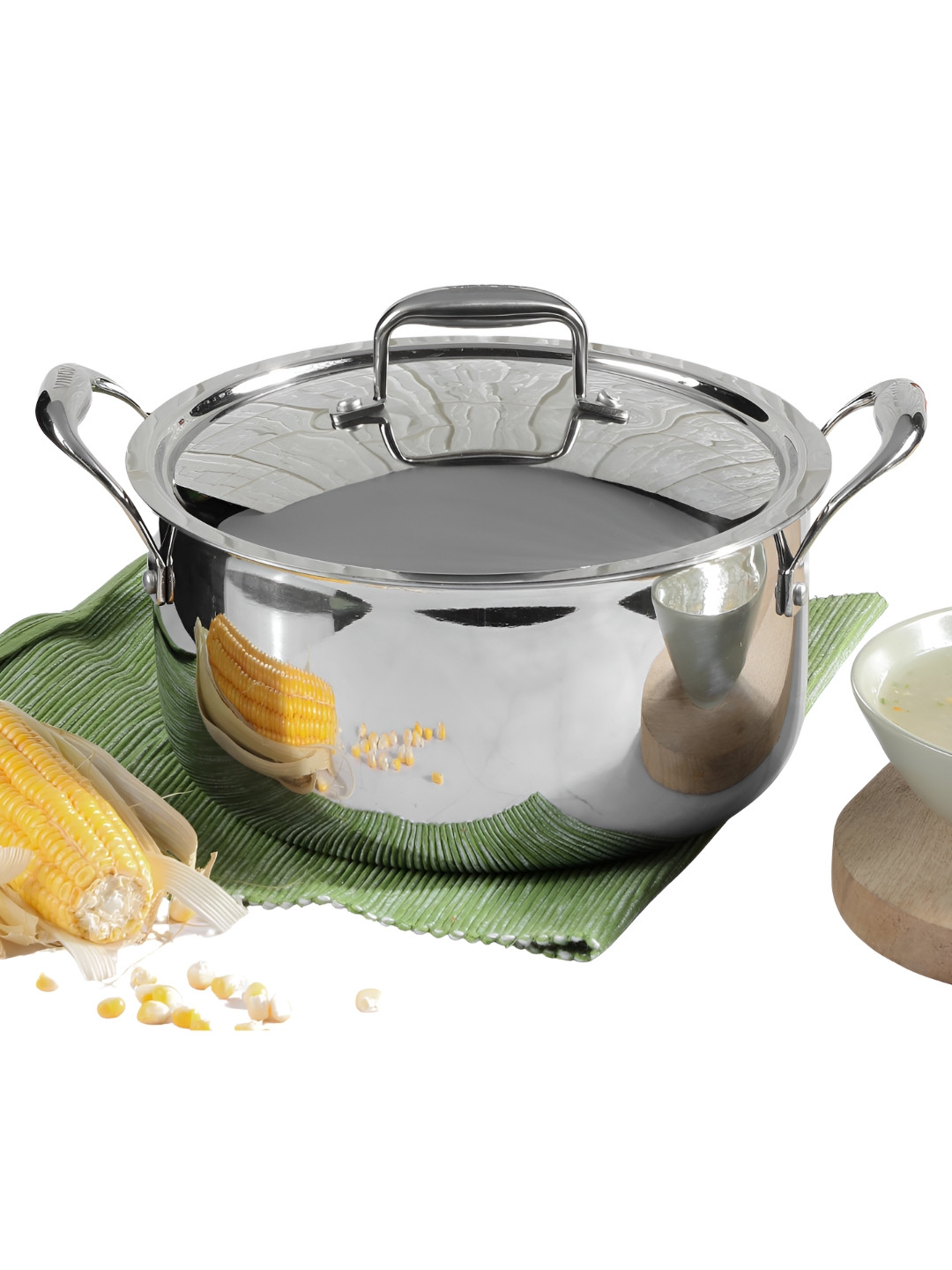 

Vinod Silver-Toned Tri-Ply Stainless Steel Dishwasher Safe Sauce Pan With Lid 5l