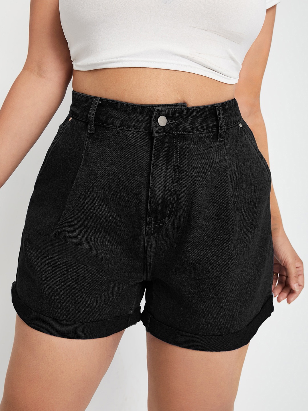 

Stylecast X Kotty Women High-Rise Denim Shorts, Black