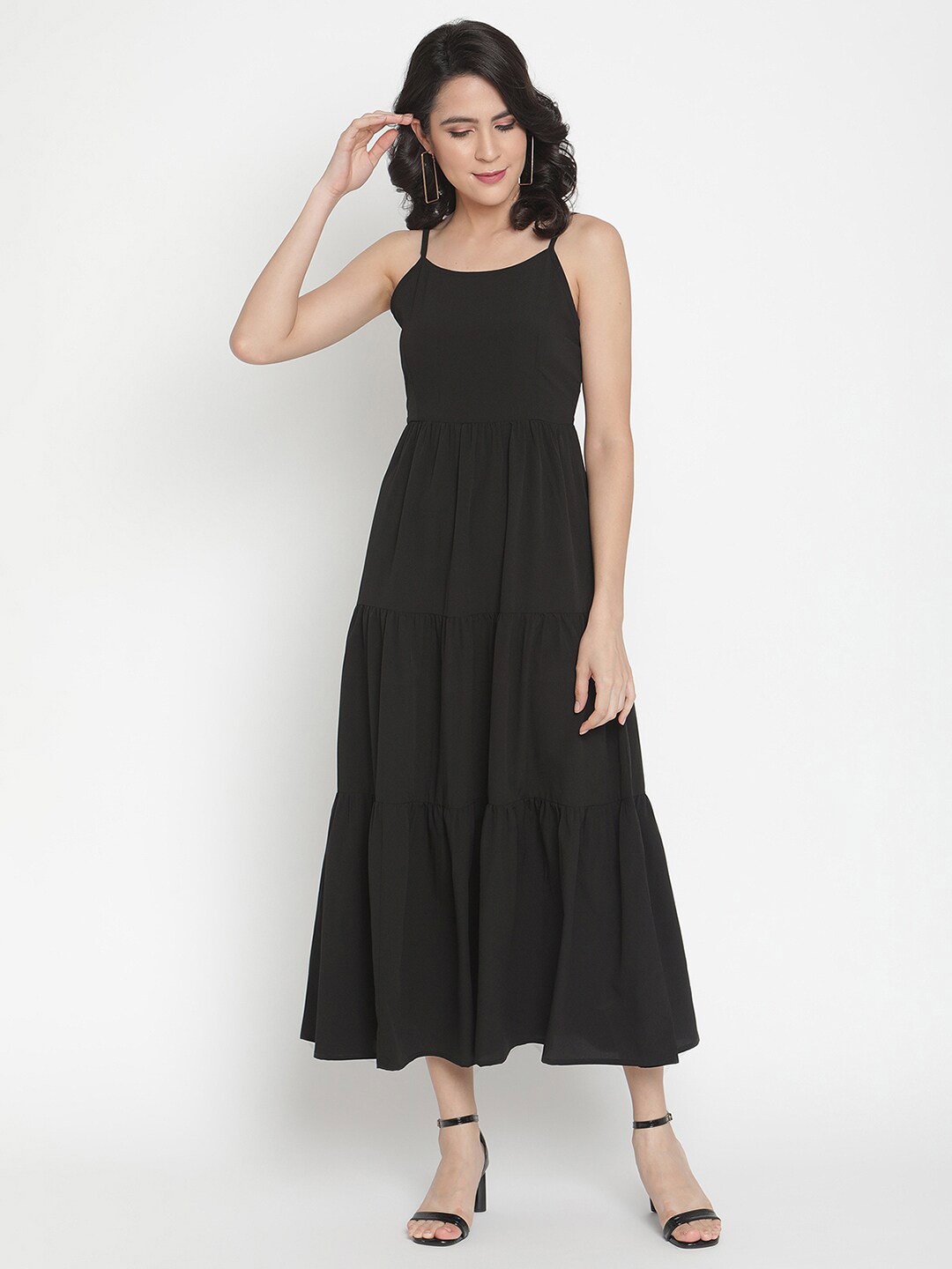 

THREAD MUSTER Crepe Fit & Flare Midi Dress, Black