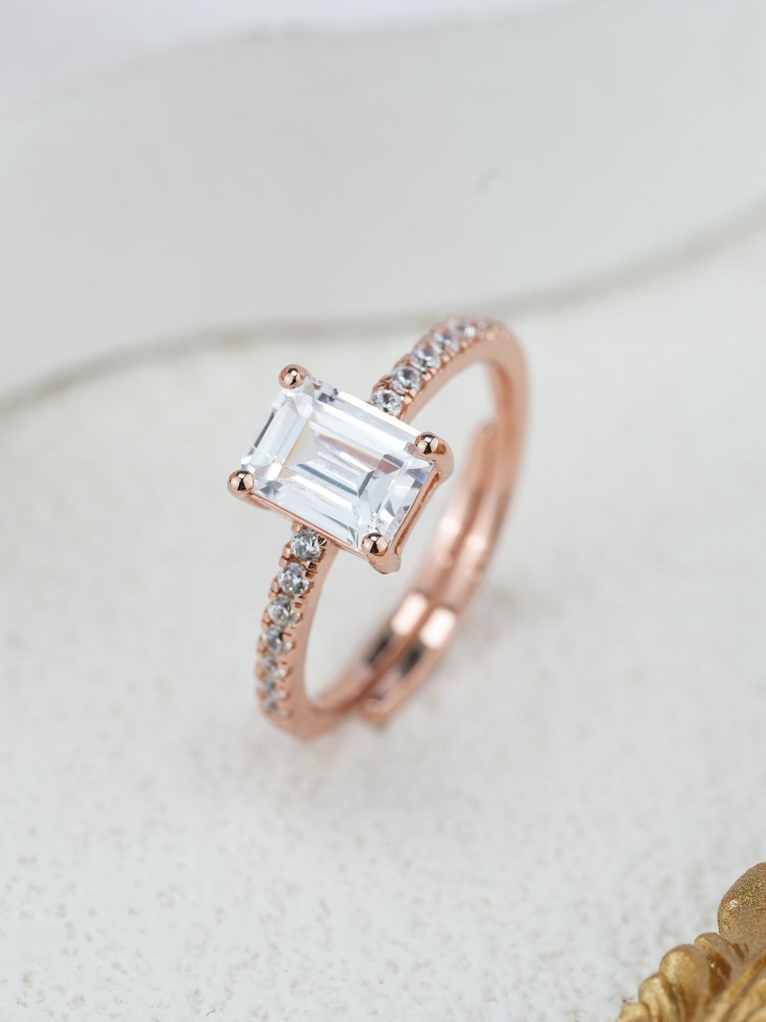 

MISS JO 92.5 Sterling Silver Rose Gold Plated Stones Studded Finger Ring