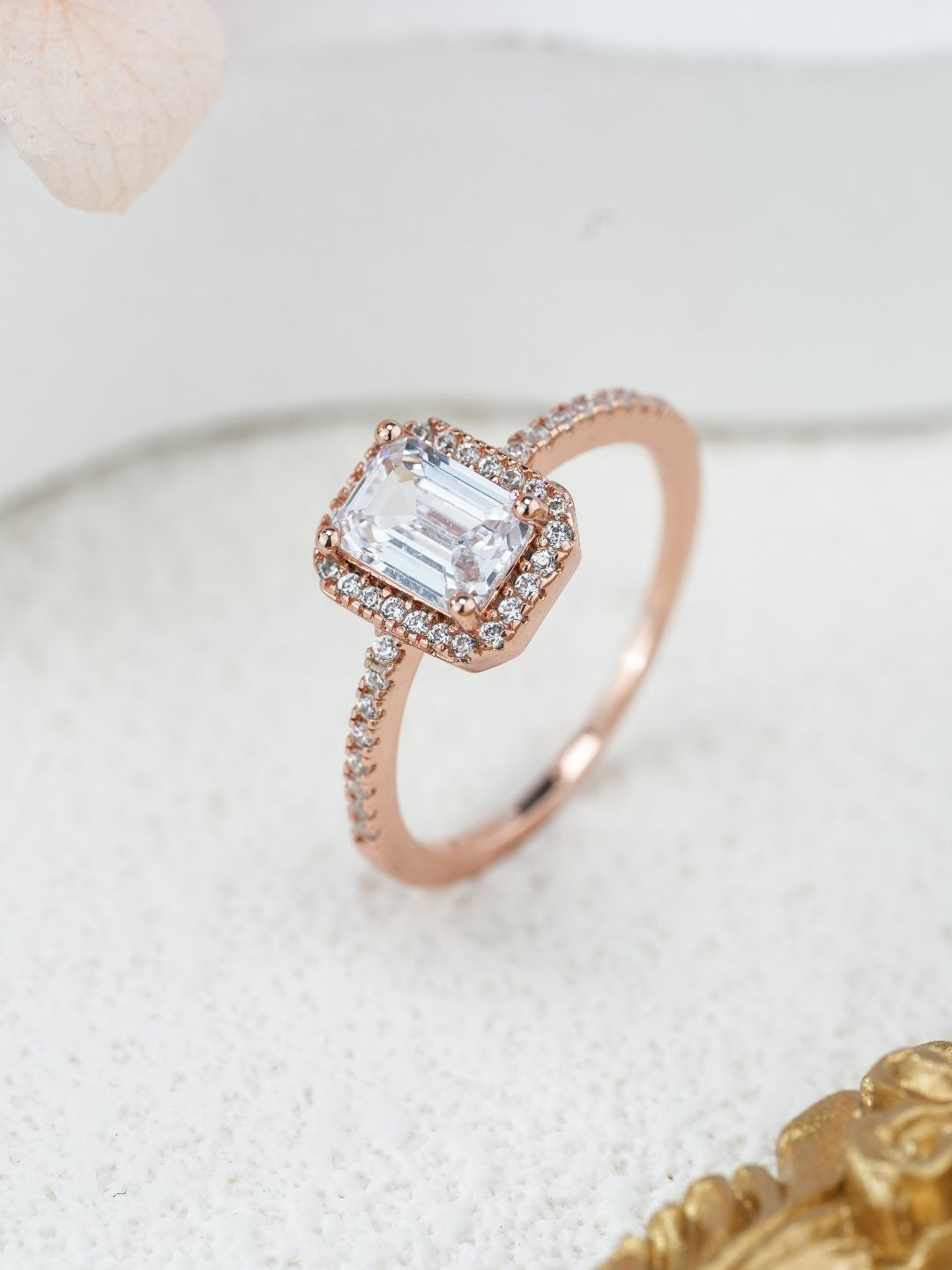 

MISS JO 92.5 Sterling Silver Rose Gold Plated Stones Studded Finger Ring