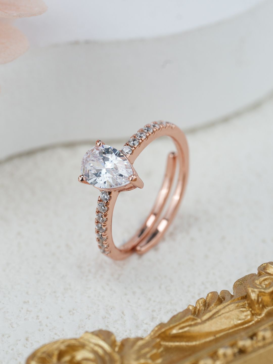 

MISS JO Rose Gold-Plated Stones-Studded Finger Ring