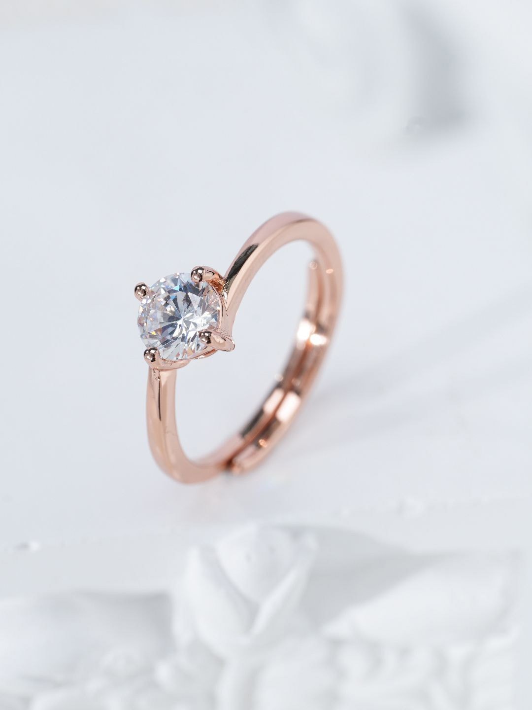 

MISS JO 92.5 Sterling Silver Rose Gold Plated Stones Studded Finger Ring