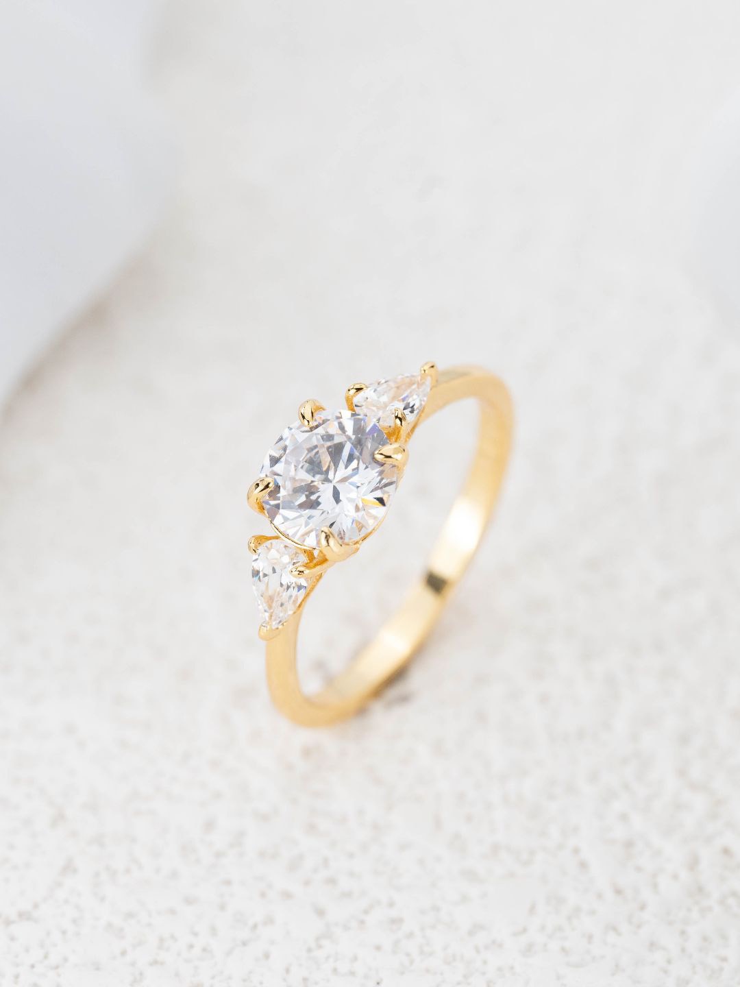 

MISS JO 925 Sterling Silver Gold Plated Stone Studded Finger Ring