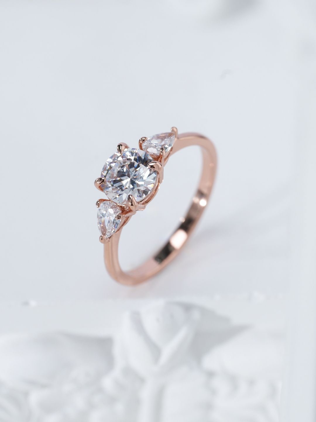 

MISS JO 92.5 Sterling Silver Rose Gold Plated Stones Studded Finger Ring