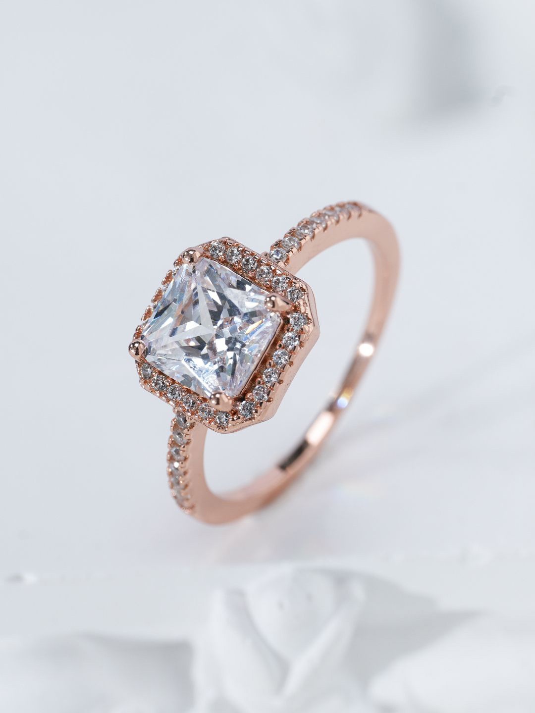 

MISS JO 92.5 Sterling Silver Rose Gold Plated Stones Studded Finger Ring