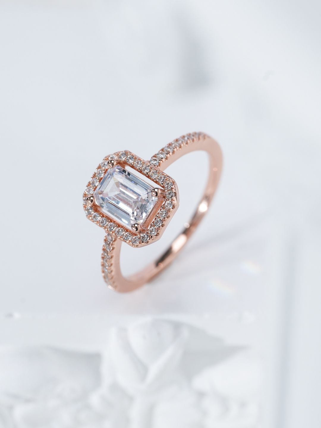 

MISS JO 925 Sterling Silver Rose Gold Plated Stone Studded Finger Ring