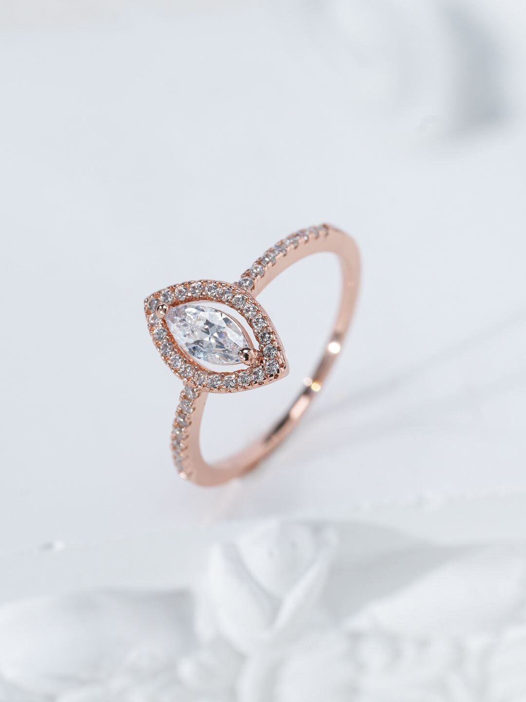 

MISS JO 92.5 Sterling Silver Gold-Plated Stone Studded Ring, Rose gold
