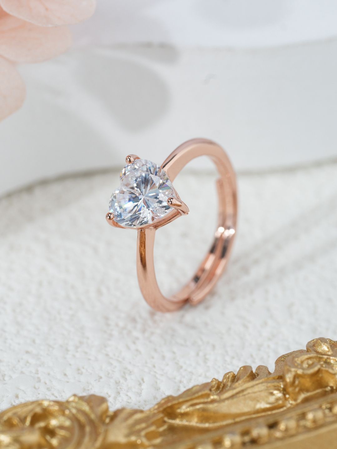 

MISS JO 92.5 Sterling Silver Rose Gold-Plated Stone Studded Ring