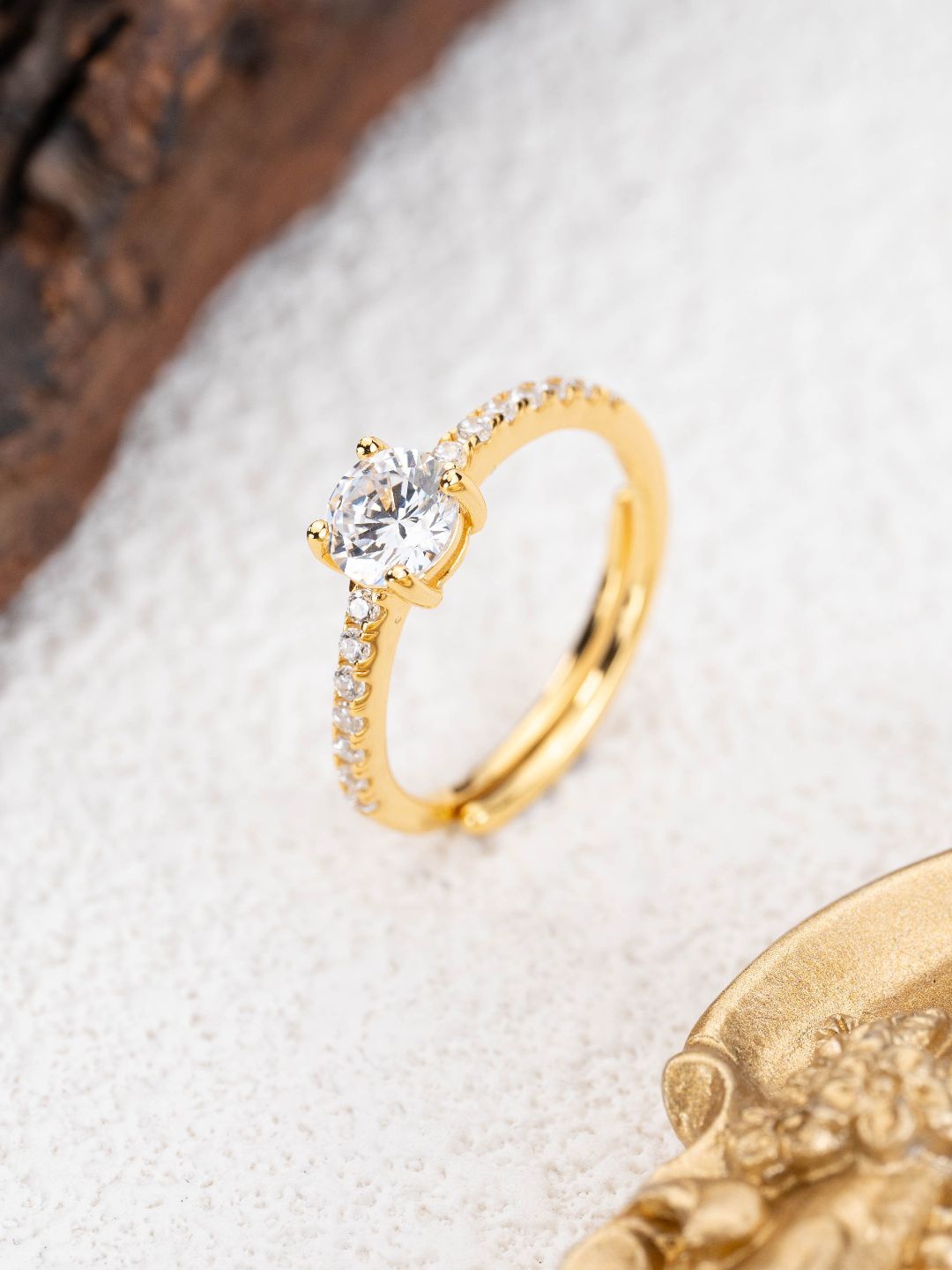 

MISS JO 925 Sterling Silver Gold Plated Stone Studded Finger Ring