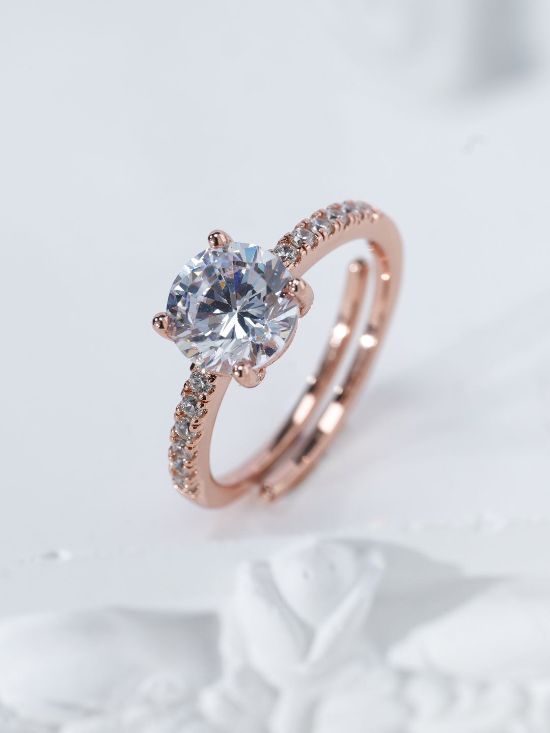 

MISS JO 92.5 Sterling Silver Rose Gold Plated Stones Studded Finger Ring