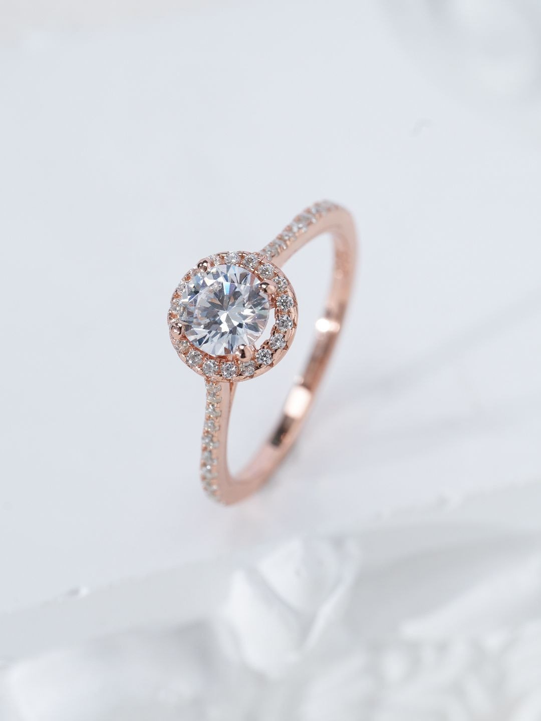 

MISS JO 925 Sterling Silver Rose Gold Plated Stone Studded Finger Ring