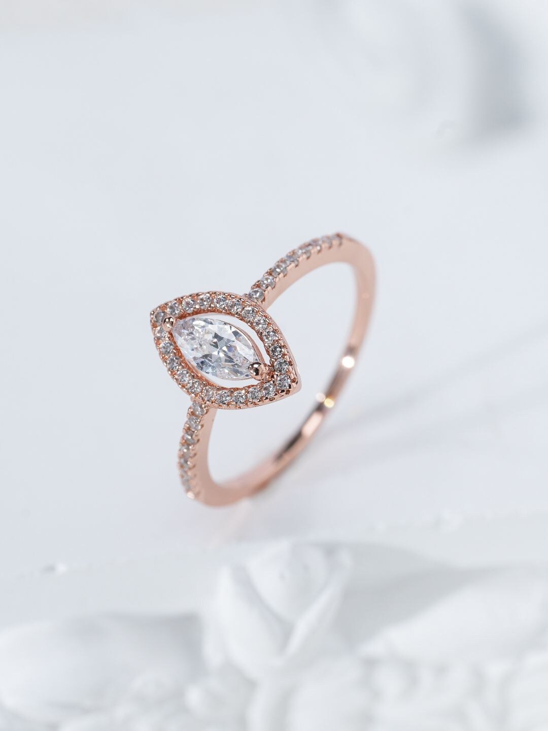 

MISS JO 92.5 Sterling Silver Rose Gold Plated Stones Studded Finger Ring