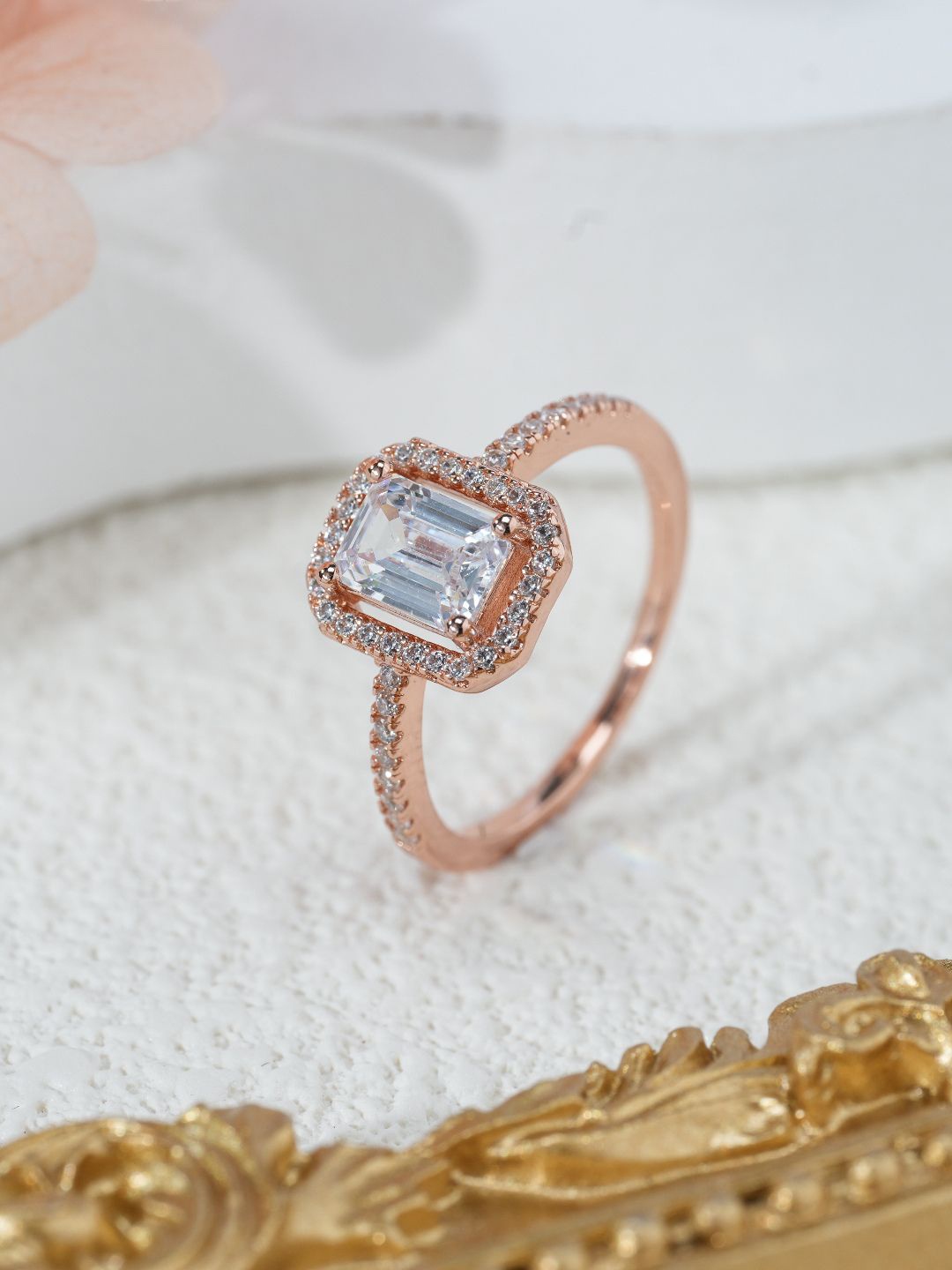 

MISS JO 92.5 Sterling Silver Rose Gold-Plated Stone Studded Ring