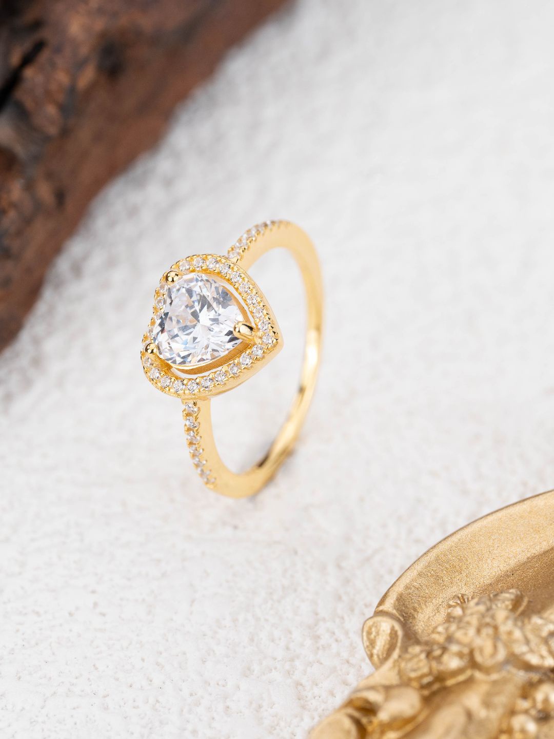 

MISS JO 92.5 Sterling Silver Gold-Plated Stone-Studded Heart-Shaped Finger Ring