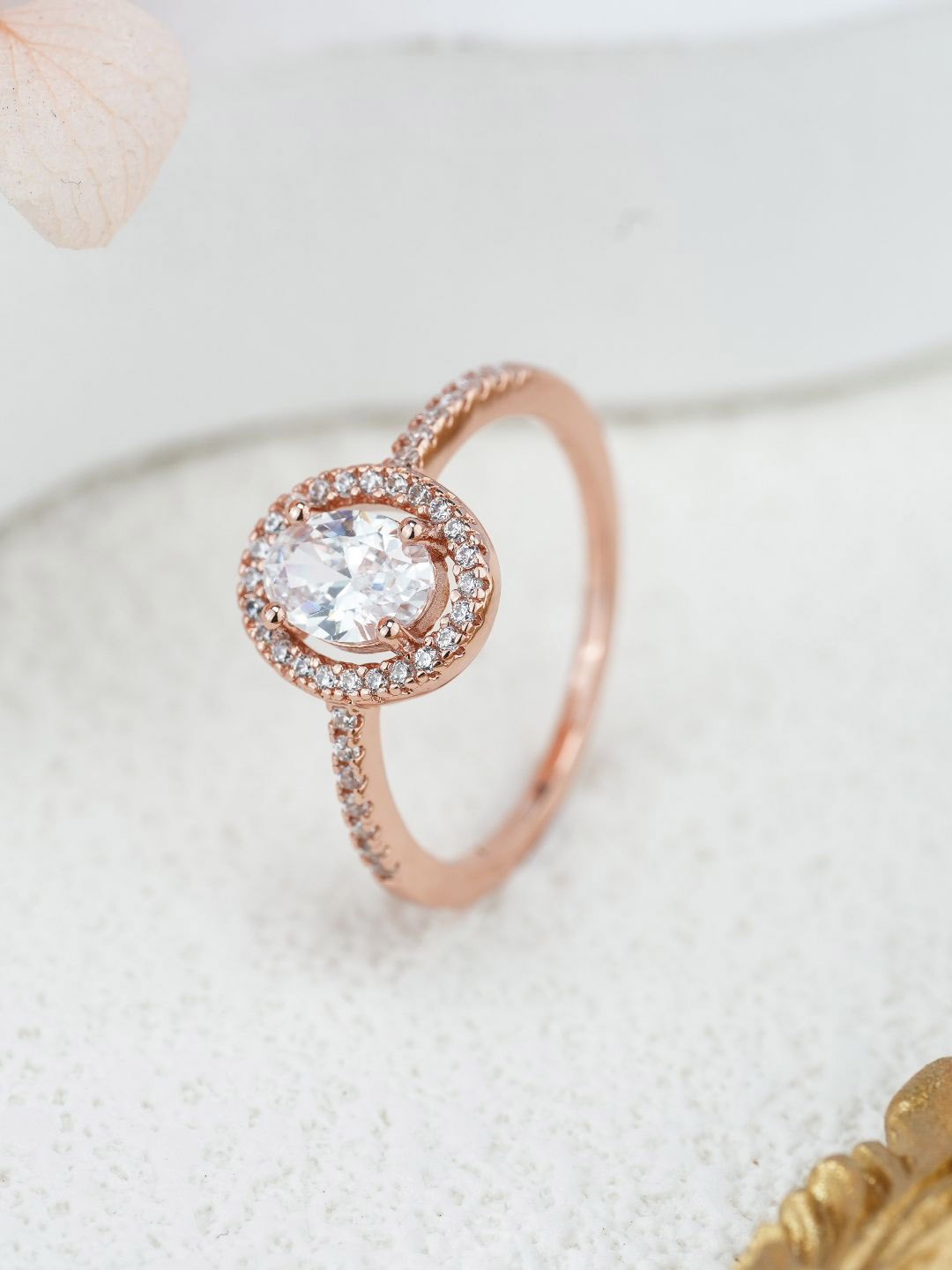 

MISS JO 925 Sterling Silver Rose Gold Plated Stone Studded Finger Ring
