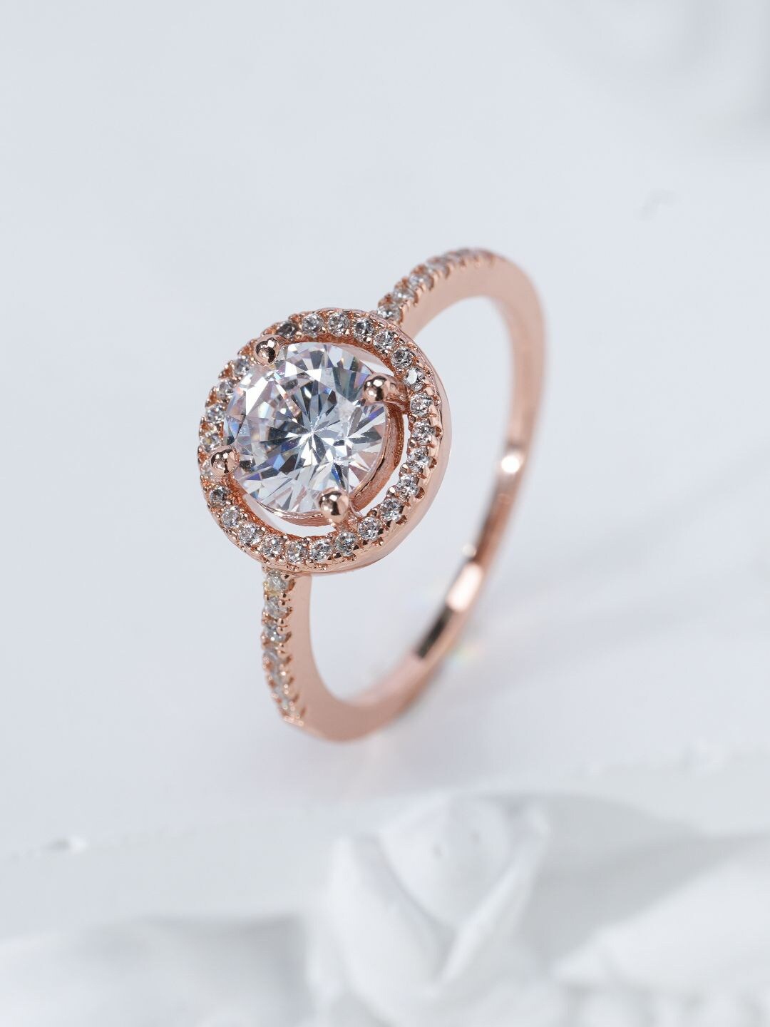 

MISS JO 925 Sterling Silver Rose Gold Plated Stone Studded Finger Ring