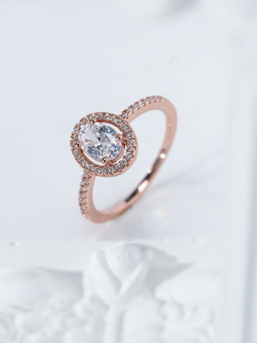

MISS JO 92.5 Sterling Silver Rose Gold-Plated Stone Studded Ring