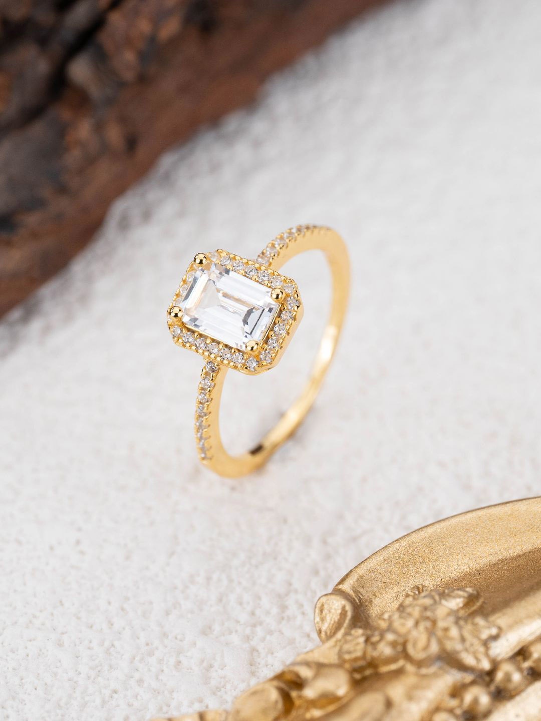 

MISS JO 92.5 Sterling Silver Gold-Plated Stone Studded Ring