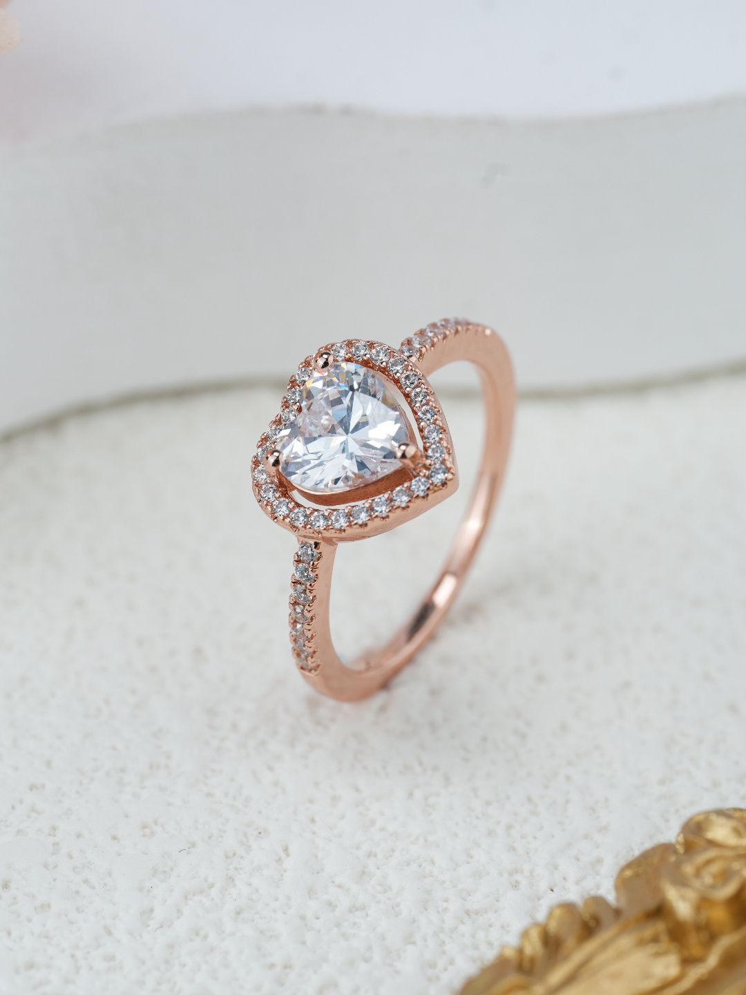 

MISS JO 925 Sterling Silver Rose Gold Plated Stone Studded Finger Ring