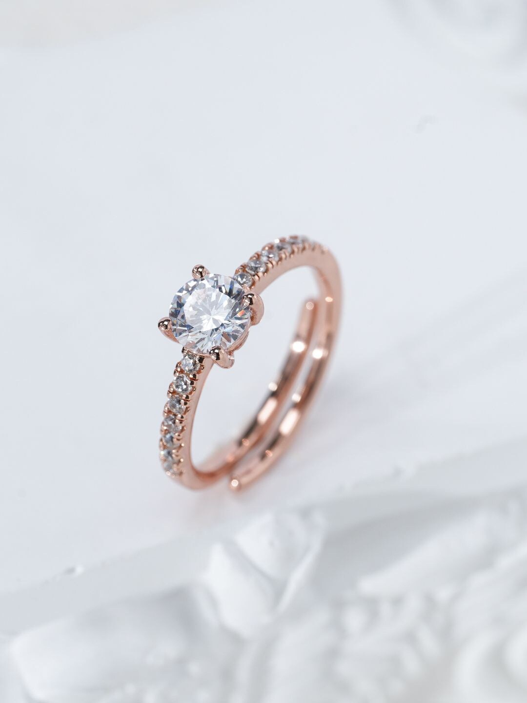 

MISS JO 92.5 Sterling Silver Gold-Plated Stone Studded Ring, Rose gold