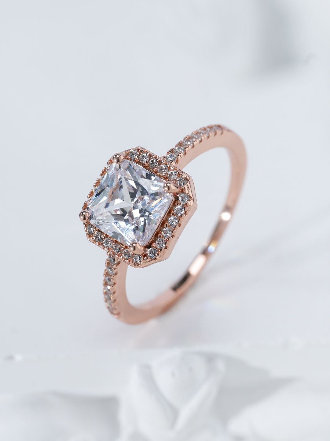 

MISS JO 92.5 Sterling Silver Rose Gold Plated Stone Studded Finger Ring