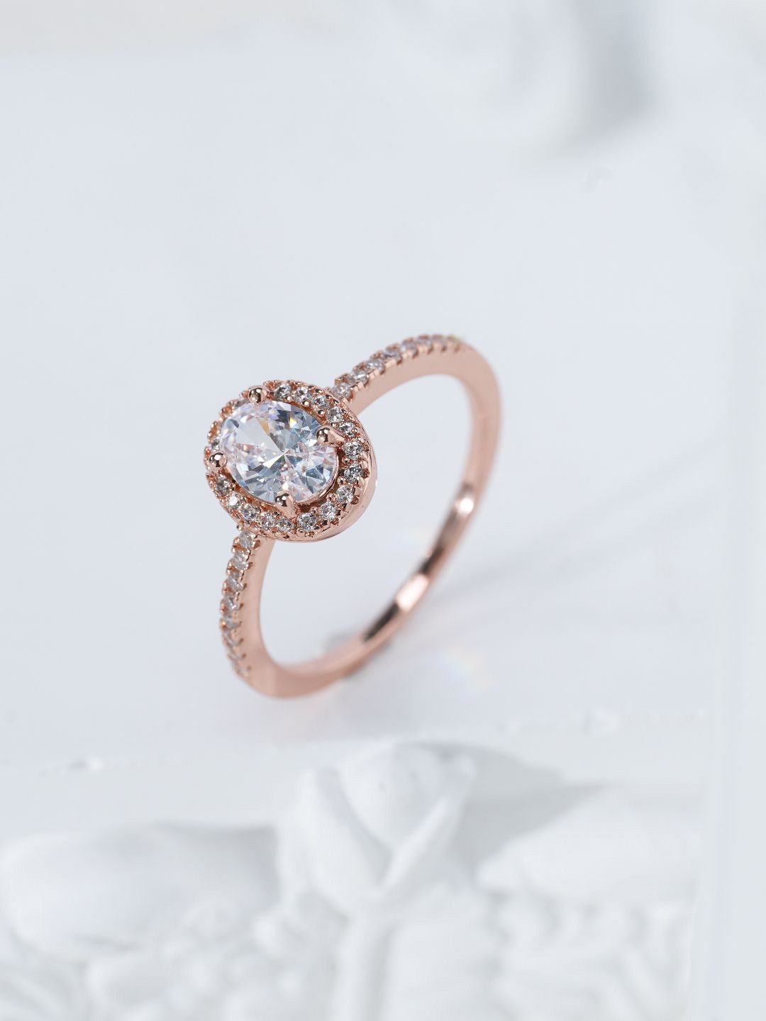 

MISS JO 92.5 Sterling Silver Rose Gold Plated Stone Studded Finger Ring