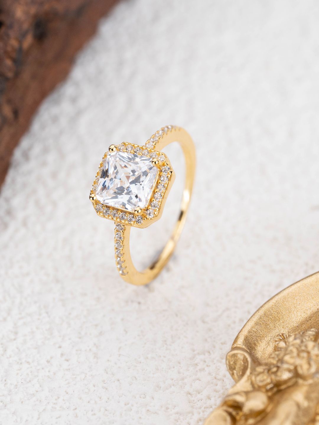 

MISS JO 92.5 Sterling Silver Gold-Plated Stone Studded Ring